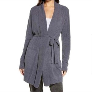 Barefoot Dreams Drape Rib Cozy Chic Ultra Lite Grey Belted Cardigan Medium